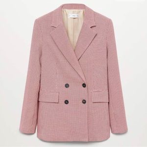 Mango Houndstooth Wool Blend Blazer